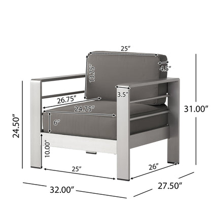 Christopher Knight Home Cape Coral Outdoor Chat Set with Fire Table, 5-Pcs Set, Khaki / Dark Grey