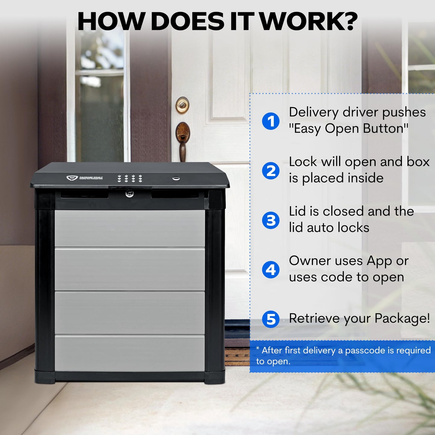 Package Vault- Robust Large Smart Delivery Lock Box "Package Theft Prevention" with a Smart Bluetooth Lock, Great for Outdoor Patios and Porches to Keep Your Packages and Deliveries Safe