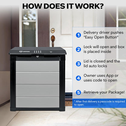 Package Vault- Robust Large Smart Delivery Lock Box "Package Theft Prevention" with a Smart Bluetooth Lock, Great for Outdoor Patios and Porches to Keep Your Packages and Deliveries Safe