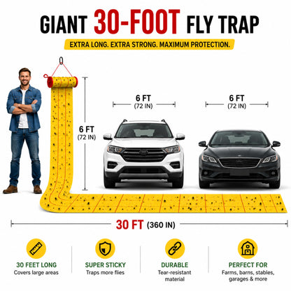 Qualirey Giant Sticky Fly Traps, Fly Strips for Indoor Outdoor Hanging Flying Tapes Non Toxic Ribbon Fruit Gnat Killer for Mosquito Plants House Horse Stable(442.95ft,Yellow,15 Pcs)