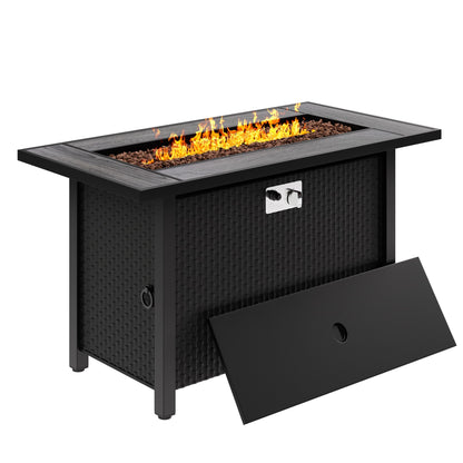 Meilocar 45in Fire Table, Propane Fire Pit with Red Lava Rocks and Rain Cover, Outdoor Firepit Table with Tile Top 50000 BTU 2-in-1 Fire Table for Patio/Yard/Balcony, Gray Tabletop