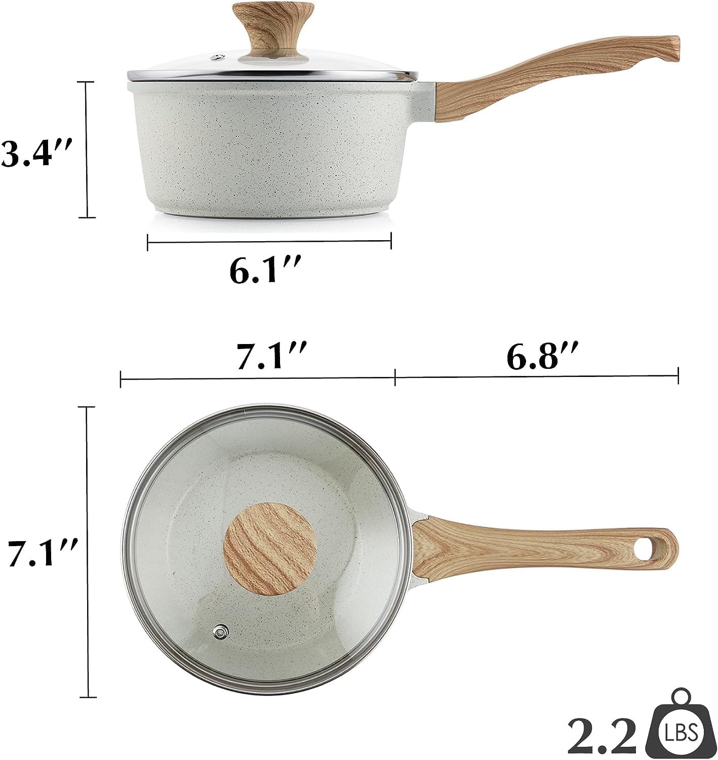 SENSARTE White Ceramic Nonstick Saucepan Set - Induction Compatible Cooking Pots with Stay Cool Handles | 2.0QT & 2.5QT