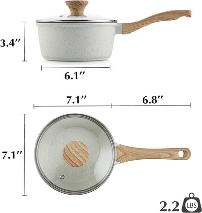SENSARTE White Ceramic Nonstick Saucepan Set - Induction Compatible Cooking Pots with Stay Cool Handles | 2.0QT & 2.5QT