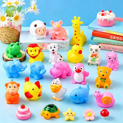 24 Pack Animal Squeeze Squeak Toys, Funny Rubber Ducks Bulk Set, Bath Toys Party Favors Classroom Prizes Stress Relief Sensory Toys for Toddlers Kids