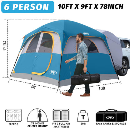 UNP SUV Tent for Camping, 6-Person Car Camping, SUV Tailgate Tent for Outdoor, Easy Set Up with Rainfly 10'x9'x78in(H) (Ocean Blue)