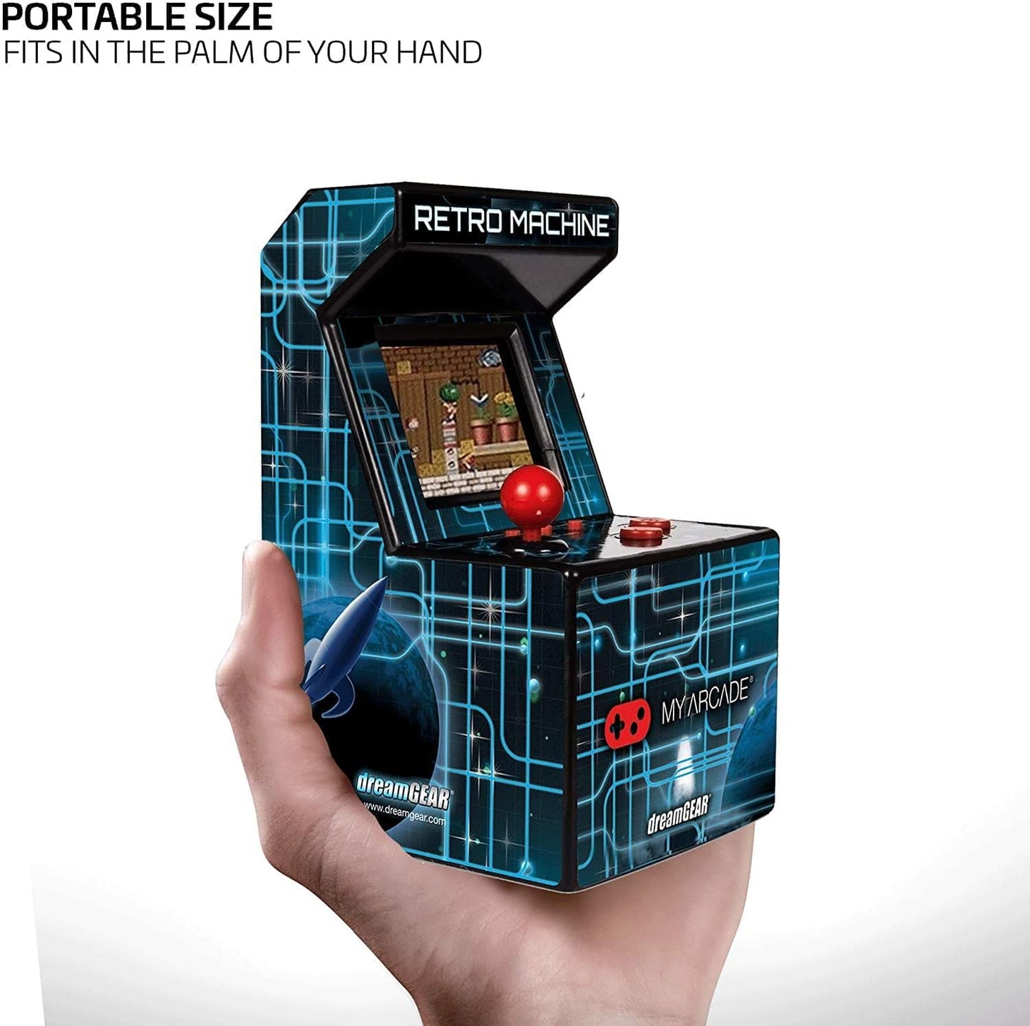 My Arcade Retro Machine Playable Mini Arcade: 200 Retro Style Games Built In, 5.75 Inch Tall, Powered by AA Batteries, 2.5 Inch Color Display, Speaker, Volume Control
