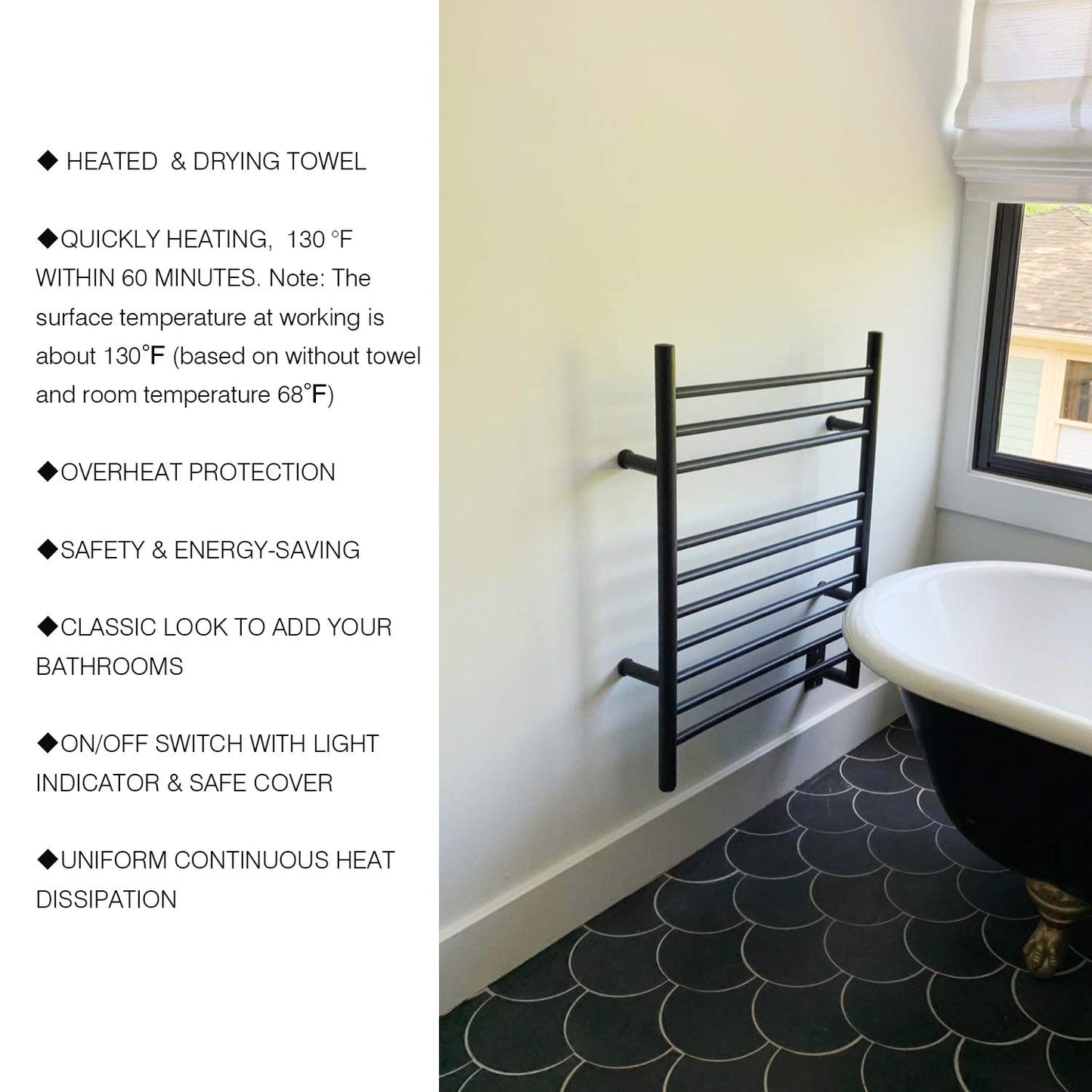HEATGENE Towel Warmer Wall-Mounted Hardwired Heated Towel Rack Hot Towel Bar Brushed