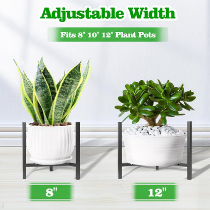 Airpark Plant Stand Indoor Adjustable, Metal Modern Plant Stand, Heavy Duty Stable Plant, Fit 8-12 inch Pots, Number of Items-2, Color-Black (Pot & Plant Not Included)