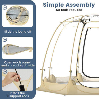 Happygrill Pop up Bubble Tent, 9.5 x 9.5 FT Outdoor Dome Screen Tent for for 4-6 People w/16 Stakes, 8 Wind Ropes, 8 Sandbags, Carrying Bag, Portable Weatherproof Screen House for Camping Sports Event