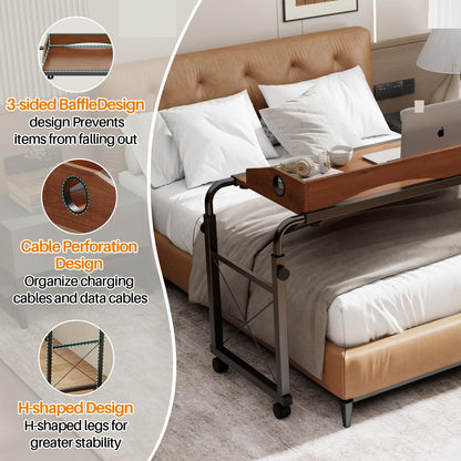 BYMECOST Laptop Desk for Bed, Adjustable Height & Length Laptop Bed Table,Overbed Table with Wheels for Queen Size Beds,Rolling Standing Desk,Over Bed Table for Working Reading Eating