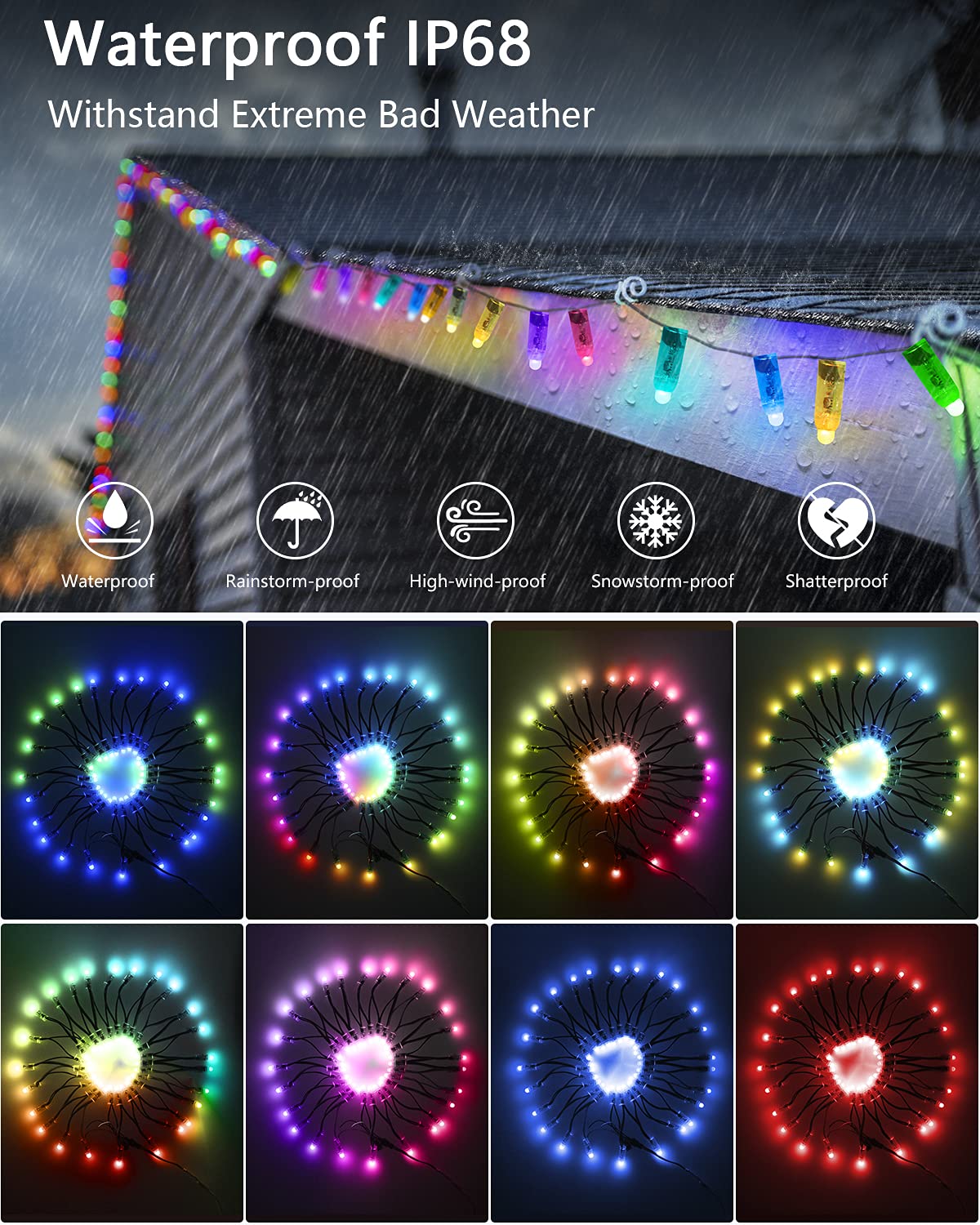 ALITOVE DC 12V WS2811 12mm Diffused Digital RGB LED Pixel Light Individually Addressable Round LED Bullet Pixels 500pcs IP68 Waterproof for Billboard House Daily & Holiday Party Decor