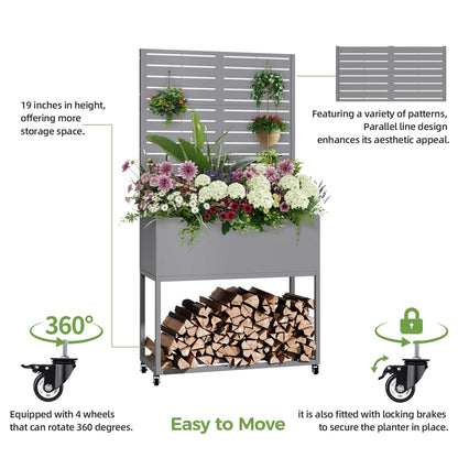 Diyfire Metal Planter Box with Trellis, 67"x35"x16"Metal Raised Garden Bed with Drainage Holes, Raised Garden Beds Outdoor, Privacy Planters Trellis for Climbing Plants, Patio,Garden, Wheels, Grey