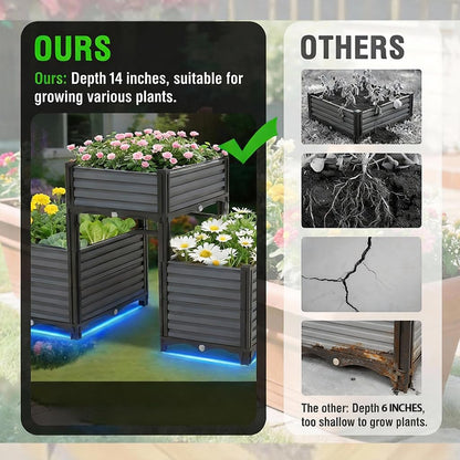 3PCS Raised Garden Beds Outdoor with Legs Planter Box, 47x20x21in Reinforced Support Rods, Drainage Grid, Multi-Combination Options for Vegetables, Flowers, Herbs, Ideal for Balcony, Patio Gardening