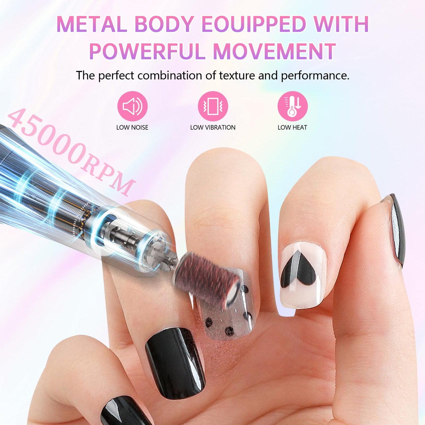 Electric Nail Drill - 45000RPM Portable Nail Drill丨Rechargeable Nail E-File Kit with 11 Bits & Base丨LED Screen丨Ultra-Silent, Rechargeable Nail Drills Machine for Acrylic Nails Gel Polishing(Pink)