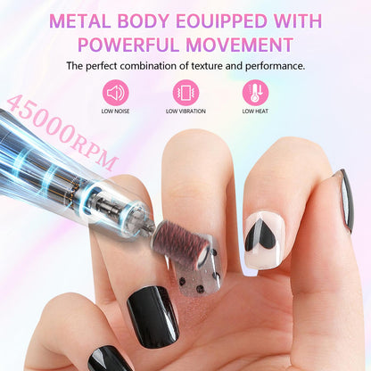 Electric Nail Drill - 45000RPM Portable Nail Drill丨Rechargeable Nail E-File Kit with 11 Bits & Base丨LED Screen丨Ultra-Silent, Rechargeable Nail Drills Machine for Acrylic Nails Gel Polishing(Pink)