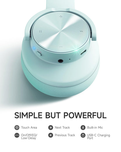 Picun B8 Bluetooth Over Ear Headphones, 120H Playtime with 3 EQ Modes, Low Latency, Hands-Free Calls, Deep Bass for Travel, Home, Office & PC (Cyan)
