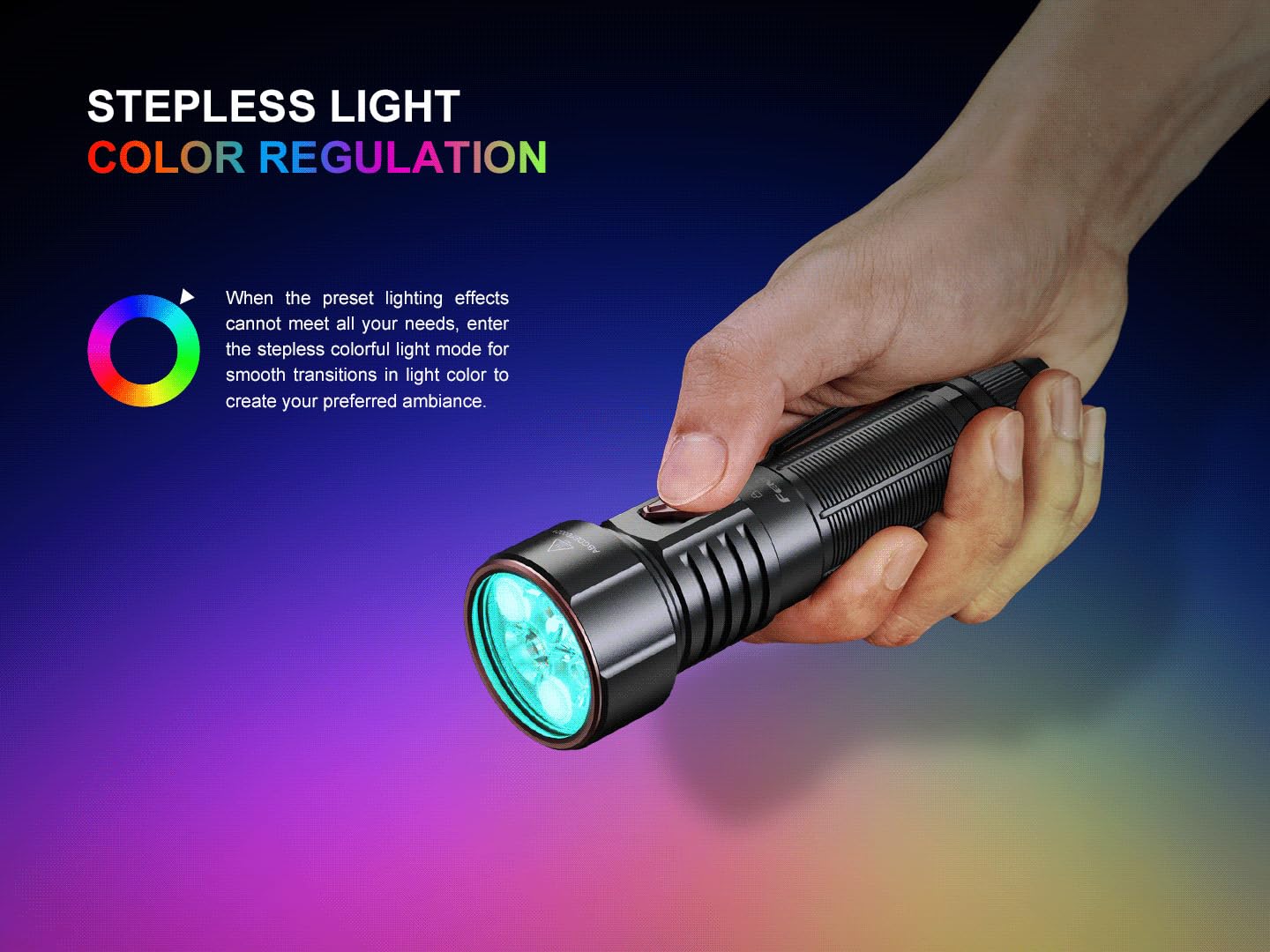 Fenix LD36R 3600 Lumens Rechargeable Flashlight, USB-C Fast Charging with 6 RGB Presets & Continuously Adjustable Color Output (Black)