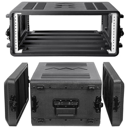 Diandian 4U Rack Case Shallow 16" Depth, 19" Rackmount Flight Case, Watertight Dust-Proof, Shock Mount for Amplifier, Pro Audio, DJ Mixer, Effects with Microphone Compartments