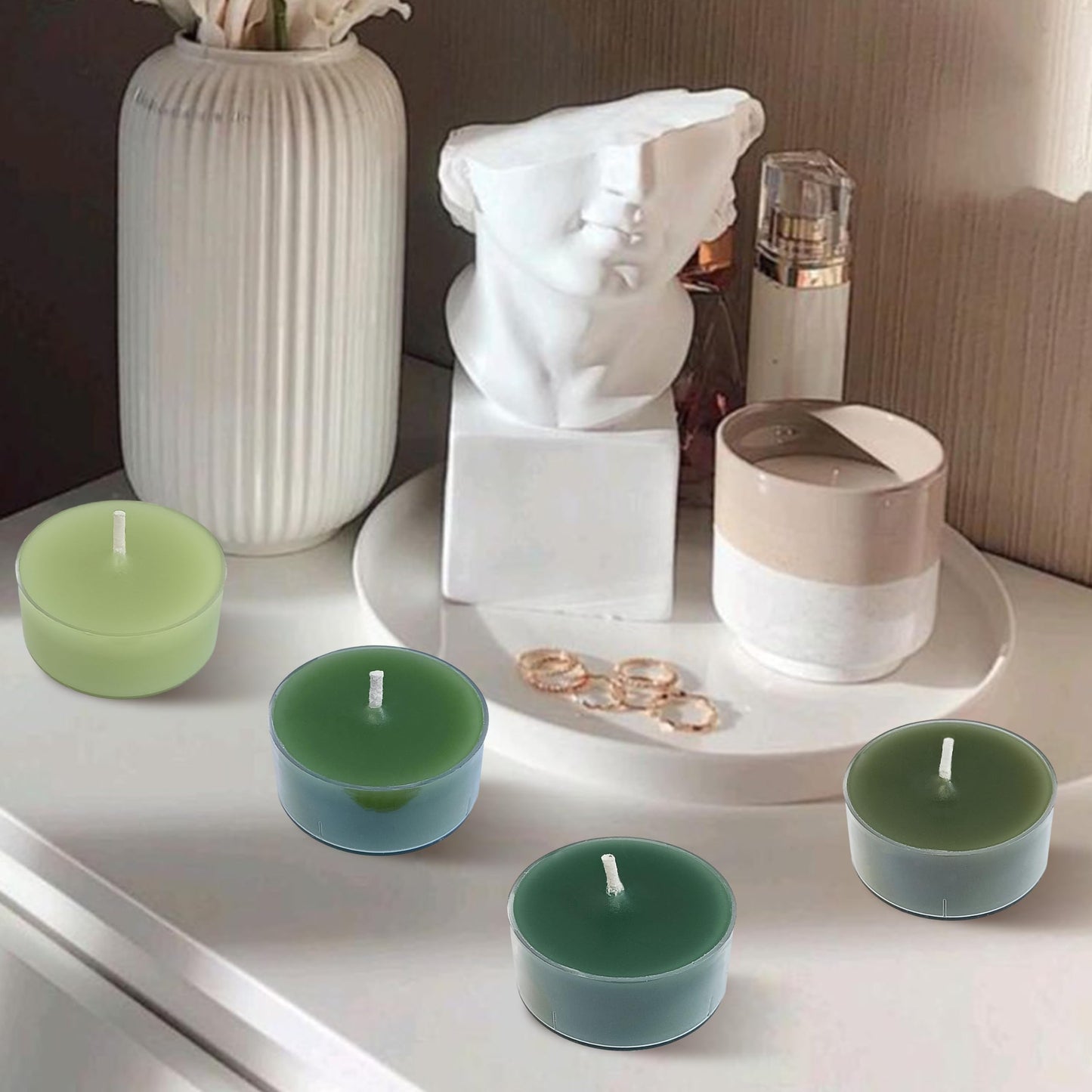 Sage Green Ombre Tea Lights Set of 24, Cedar Scented Tealight Candles, Handmade Tea Candles, Long Burning Tealights for Romantic Wedding Home Decor Gift