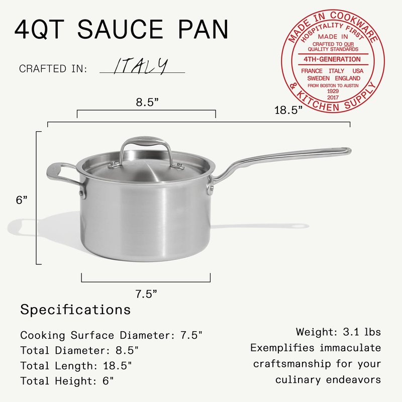 Made In Cookware | 7-Piece Ceramic Non Stick Pot and Pan Set (Stainless Handle) | 5-Ply Stainless Clad | Professional Cookware | Crafted in Italy | Induction Compatible