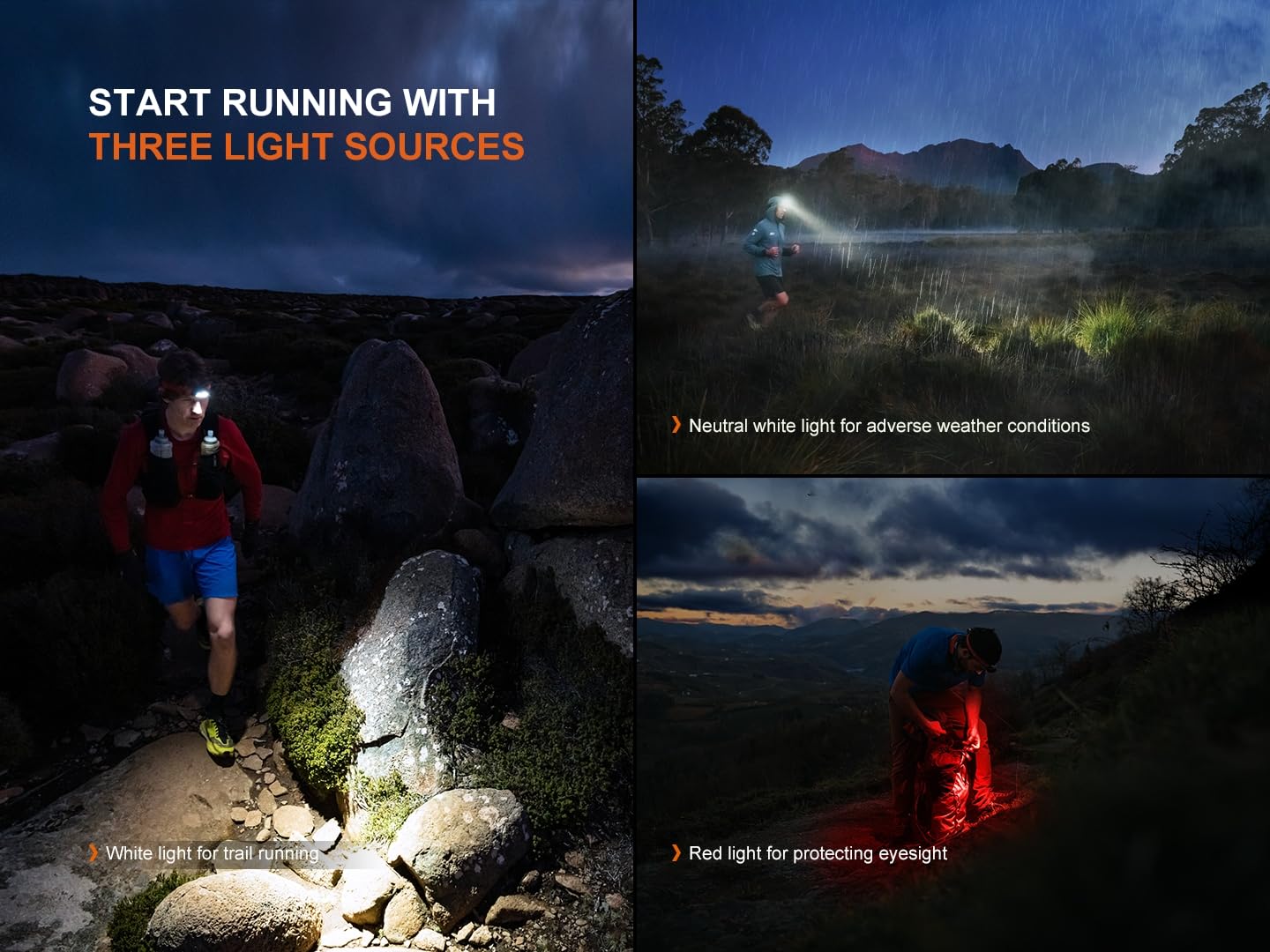 Fenix HP12R-T USB-C Rechargeable 1300 Lumen White/red LED Trail Running headlamp with EdisonBright USB Charging Cable (Black)