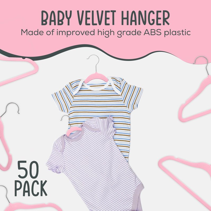 TechZoo 50 Premium Baby Velvet Hangers - 11.8 Inches Non-Slip & Ultra-Slim Baby Hangers for Space-Saving & Children Clothes - 360 Swivel Hook, Strong & Durable Infant & Toddler Clothes Hanger - Pink