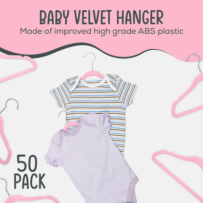 TechZoo 50 Premium Baby Velvet Hangers - 11.8 Inches Non-Slip & Ultra-Slim Baby Hangers for Space-Saving & Children Clothes - 360 Swivel Hook, Strong & Durable Infant & Toddler Clothes Hanger - Pink