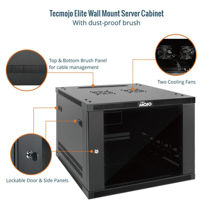 Tecmojo 9U Wall Mount Rack Cabinet, Heavy-Duty 176 Lbs High Load Capacity, 19” Enclosed Server Network Rack with Glass Door, 17.7” Deep – Elite Collection