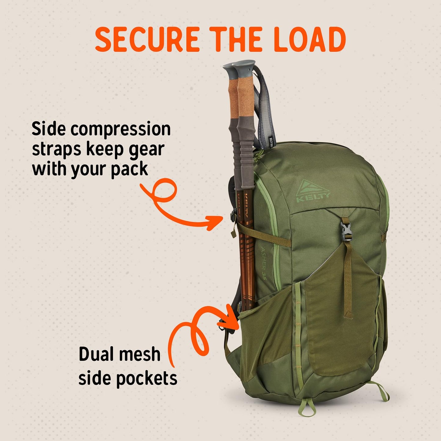 Kelty Asher Backpack, Daypack to Multi-Day Backpacking Capacity, Hiking, Lightweight Travel Pack, Internal Frame (35L Winter Moss)