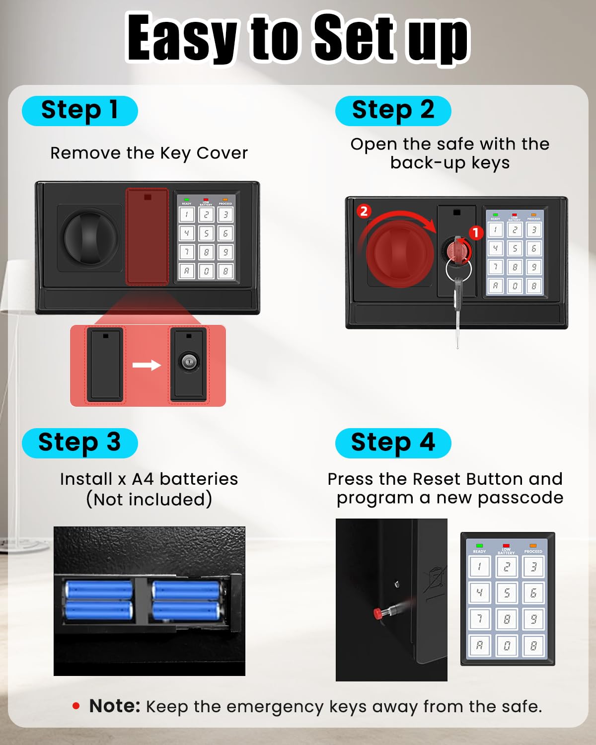 Large Home Safe 3.3 Cuft, Digital Security Safe Box with Smart Alarm System, Wall & Floor Mount Anti-Theft Safe, Removable Shelf & Mute Mode, Safe for Documents, Jewelry, Cash & Valuables