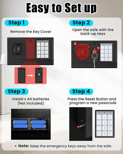 Large Home Safe 3.3 Cuft, Digital Security Safe Box with Smart Alarm System, Wall & Floor Mount Anti-Theft Safe, Removable Shelf & Mute Mode, Safe for Documents, Jewelry, Cash & Valuables