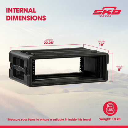 SKB Shallow Rack 3U - Roto-Molded for Durability & Impact Resistance, Waterproof & Stackable Design, with Twist Latches & Rubber Feet - Ideal for Secure Equipment Storage & Transport, Black