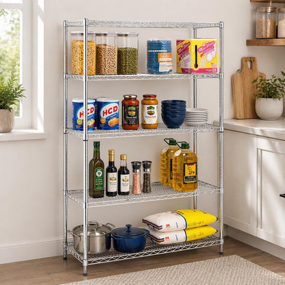 Honey-Can-Do 5-Tier Heavy-Duty Adjustable Shelves, Metal Storage Rack with 800-lb Shelf Capacity, Chrome, 18" W x 42" L x 72" H