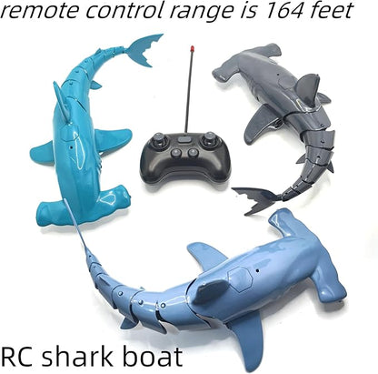 Beach and Summer Pool Remote Control Shark Boat Bath Toy RC Submarine Robo Shark Model Realistic Wiggle-Tail Electric Fish Hammerhead and Dusky Sharks Kids Gift Pool Toy for Ages 6–12 (Gray)