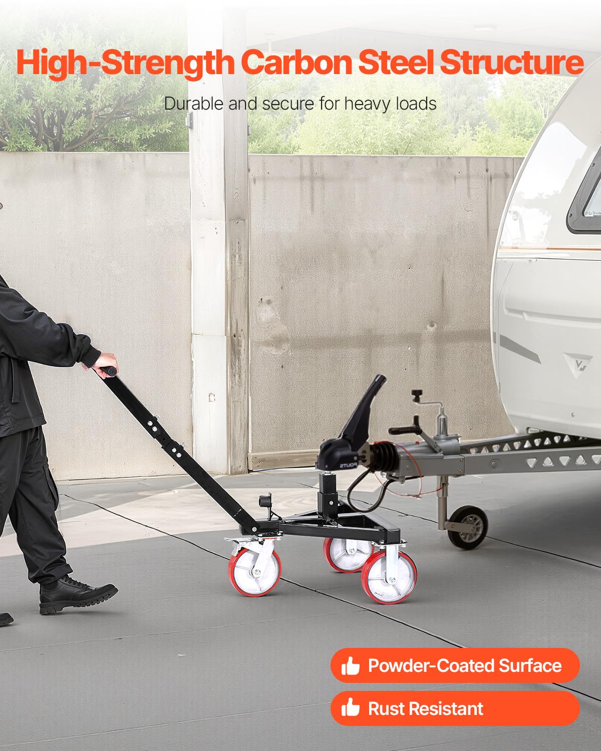 VEVOR Trailer Dolly, 3500lbs Tongue Weight Capacity, 18 inch and 22 inch Height Adjustable Trailer Dolly, with 2 inch Hitch Ball, Adjustable Handle Length, 8-inch Swivel Wheels, for Moving RV Trailer