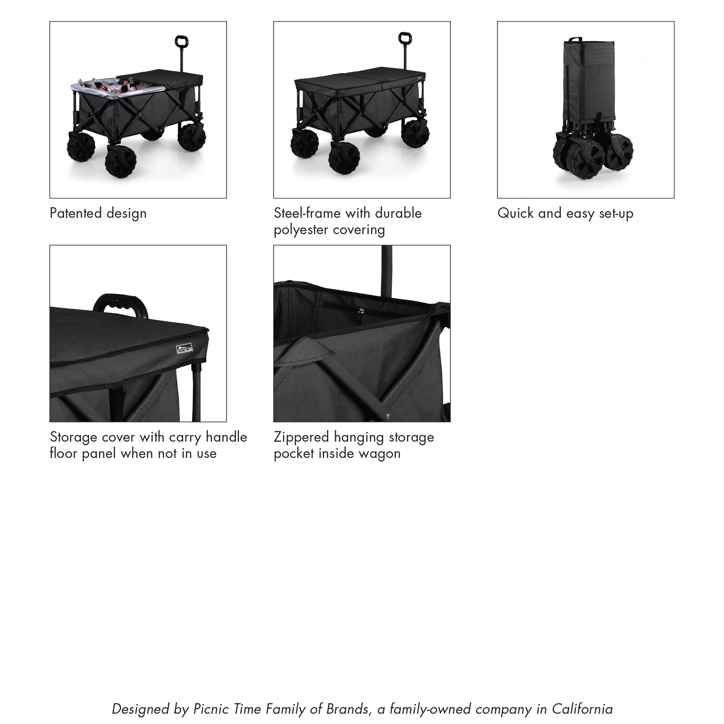 PICNIC TIME NFL Washington Commanders Adventure Wagon Elite All-Terrain Folding Beach Wagon with Big Wheels Plus Table Top Lid & Soft Cooler Liner, Collapsible Utility Wagon, (Dark Gray)