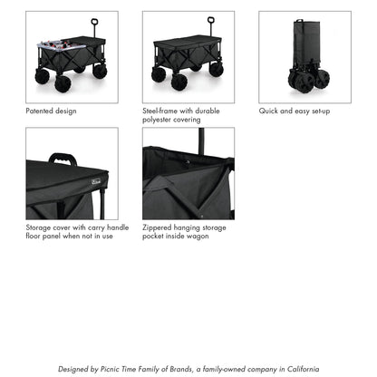 PICNIC TIME NFL Washington Commanders Adventure Wagon Elite All-Terrain Folding Beach Wagon with Big Wheels Plus Table Top Lid & Soft Cooler Liner, Collapsible Utility Wagon, (Dark Gray)