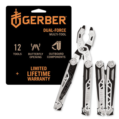 Gerber Gear Dual-Force Multitool - Heavy Duty, Center Axis Driver, Blunt Nose Pliers with Saw, Wire Cutters, Bit Storage, and More - Multi