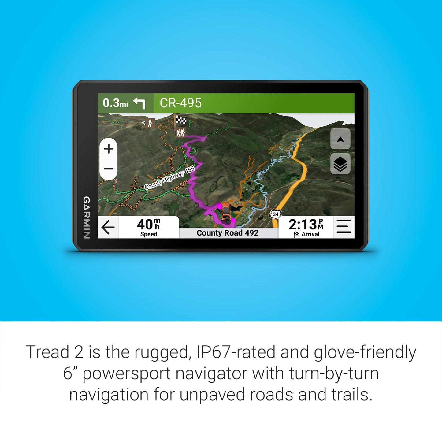 Garmin Tread® 2, Powersport Navigator, 6" Glove-Friendly Display, Built for Extreme Weather, Preloaded Mapping, Snowmobile Trails for U.S. and Canada