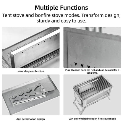 Trekrevive RIDGE Titanium Hot Tent Stove, Portable Folding Tent Wood Burning Stove with Secondary Air Intake, Ultralight Small Wood Stove, Perfect for Backpacking, Hiking, Bushcraft, Winter Camping