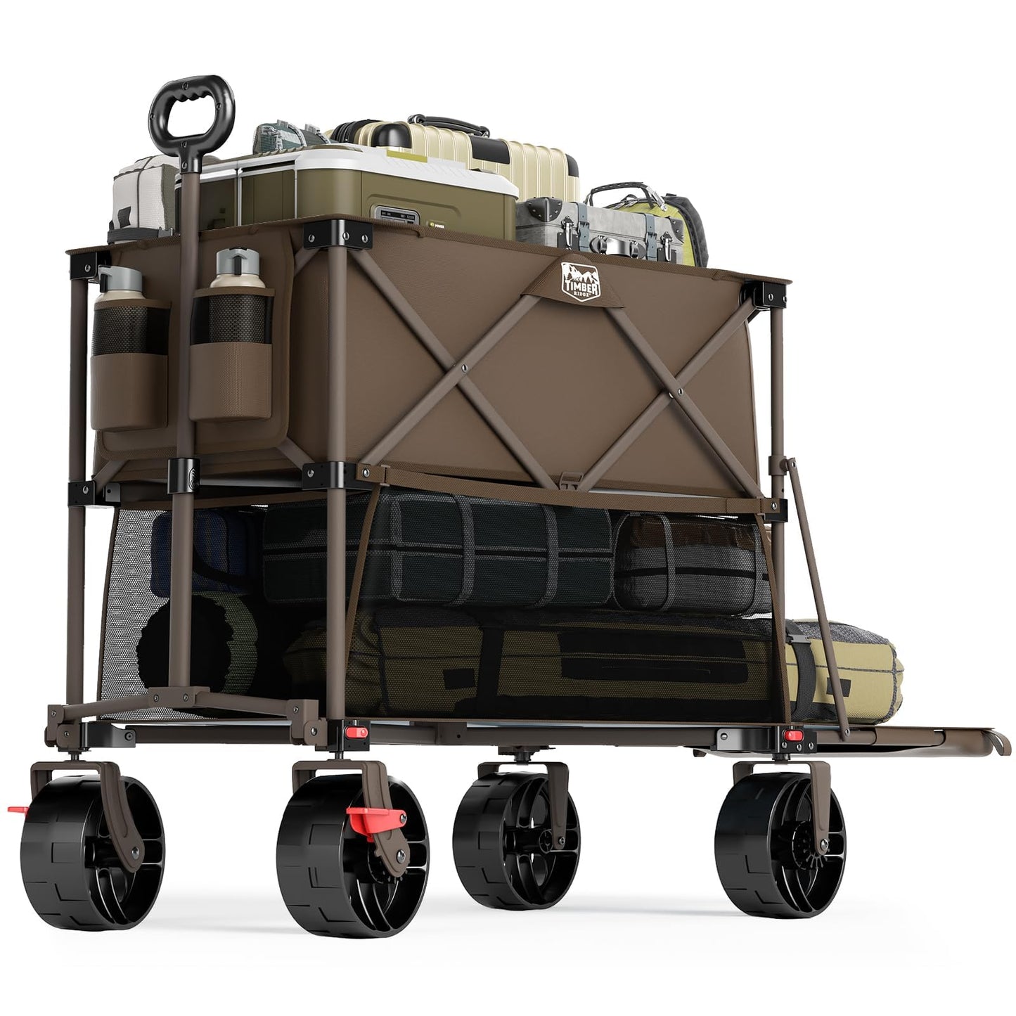 TIMBER RIDGE 400L Large Capacity Folding Double Decker Wagon with Brakes, 54" Extra Long Extender Wagon Cart, 450lbs Heavy Duty Collapsible Cart, All-Terrain Big Wheels for Camping, Sports, Shopping