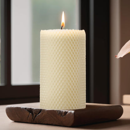 3x6 Inch Pure Natural White Honeycamb Beewaxs Pillar Candle Rolled Candles,60 Hours Long Burning, Unscented and Dripless for Home Decor Christmes Weddings