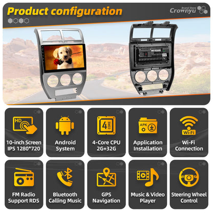 Crownyu for Jeep Patriot Compass Radio Compatible with Wirelessly Carplay Android Auto Upgrade Car Stereo Bluetooth Navigation Touchscreen GPS FM WiFi Media Player Backup Camera Head Unit (2007-2009)