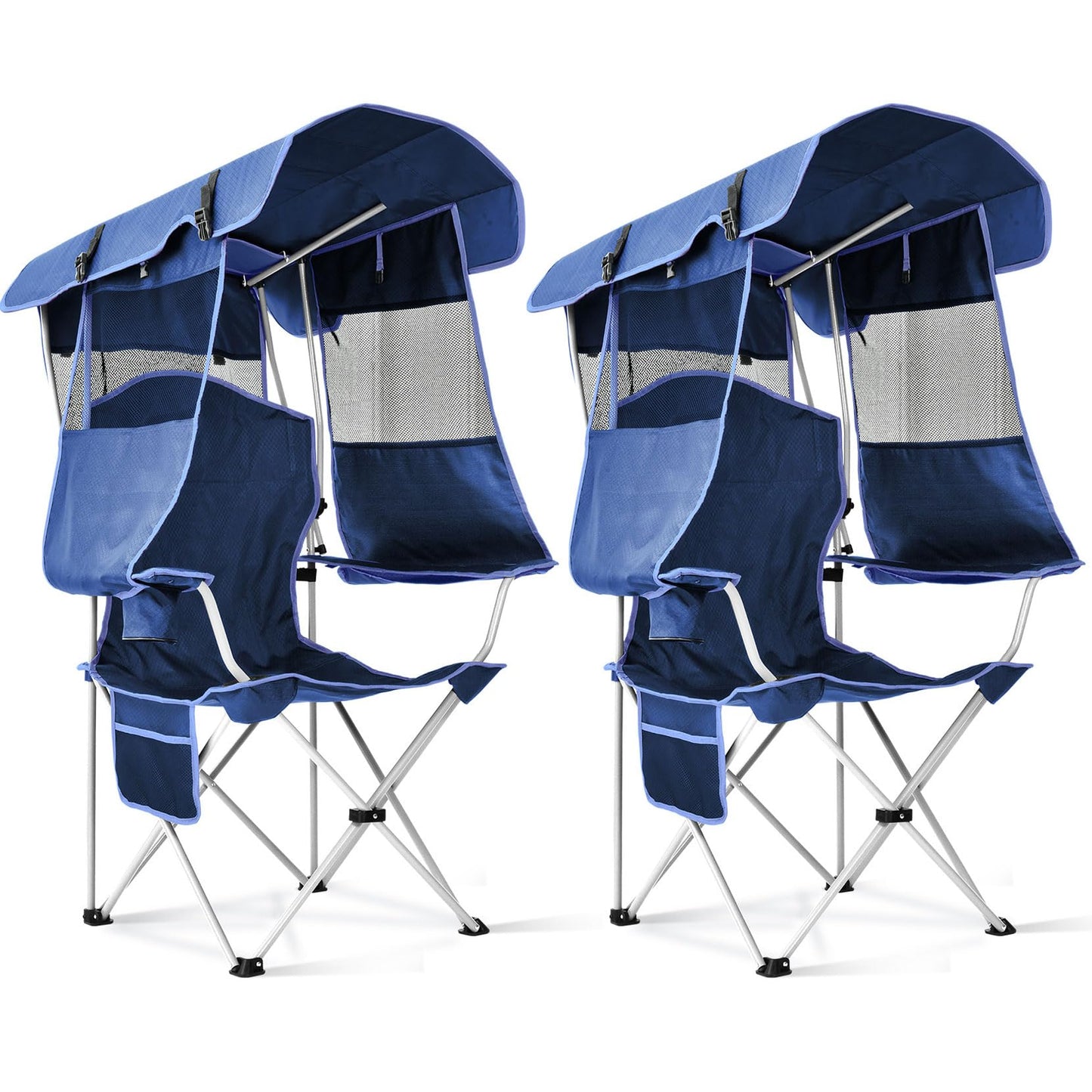 Docusvect 2 Pack Beach Chair with Canopy Shade, Folding Camping Chair with Canopy with Cup Holder, Side Pocket for Camp, Beach, Tailgates, Fishing - Support 330 LBS