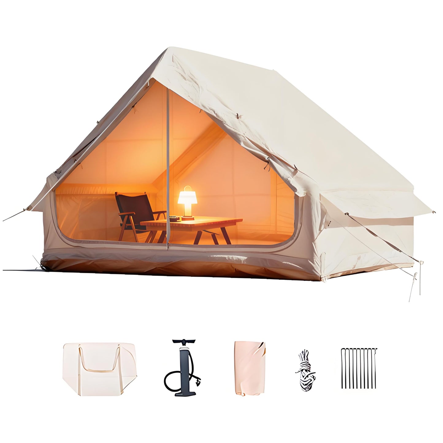 WENZEFZZB 2025 Upgraded Waterproof Inflatable Camping Tent for 5-8 People, No Assembly Needed Luxury Glamping House, Oxford Fabric Inflatable Camping Tents with Hand Pump
