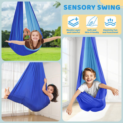 Swing Stand Frame with Sensory Pod Swings and Chair, Sensory Swing Set, X-Shaped Swing Frame, Heavy-Duty Metal Hammock Chair Stand for Adults Indoor and Outdoor 330LBS(Blue)