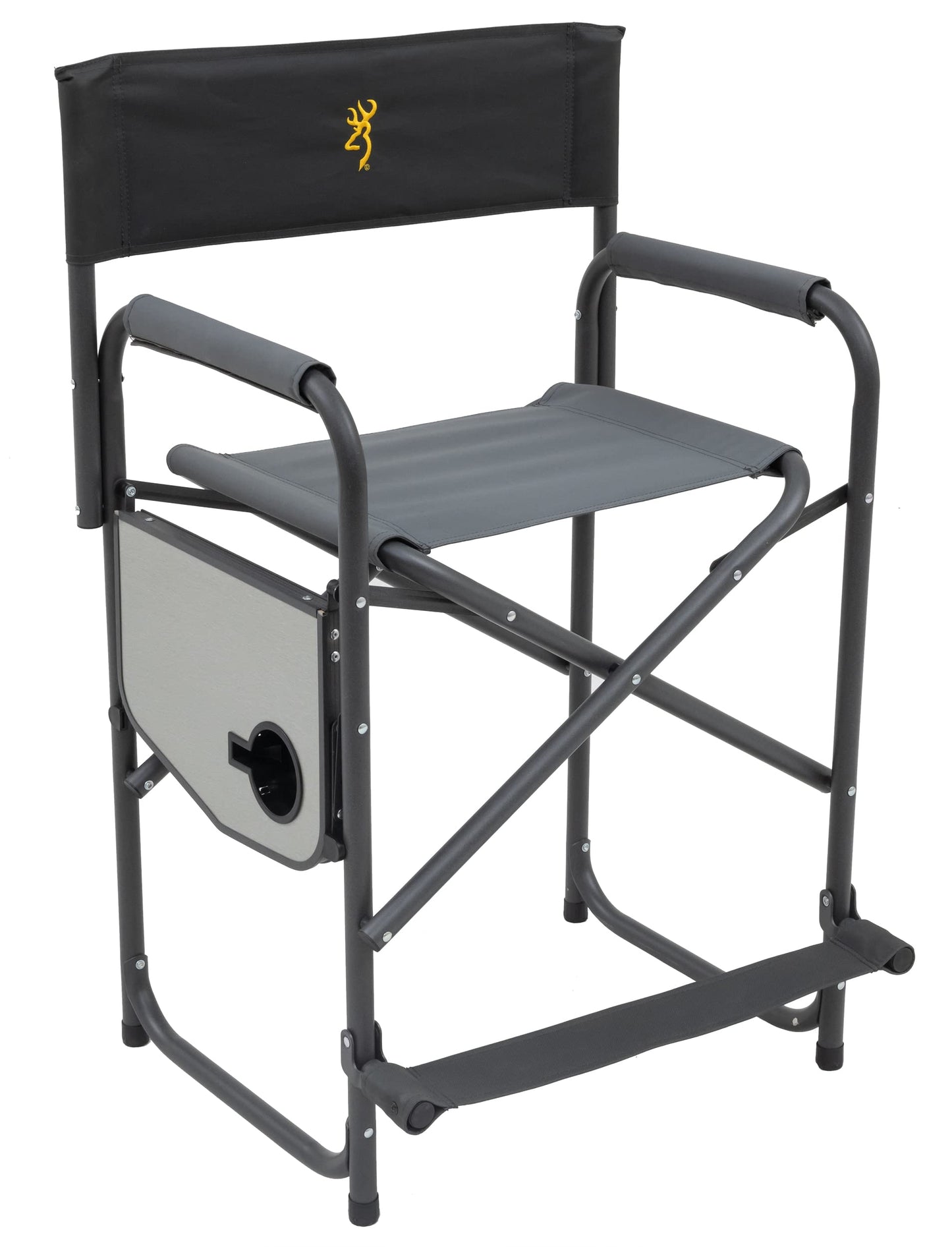 Browning Directors Chair - Outdoor Folding Chairs Made with Durable Fabric and Sturdy Aluminum/Steel Frame, with Extra Tall Seat and Flip-Down Footrest, Plus, Charcoal/Gray
