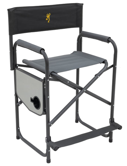 Browning Directors Chair - Outdoor Folding Chairs Made with Durable Fabric and Sturdy Aluminum/Steel Frame, with Extra Tall Seat and Flip-Down Footrest, Plus, Charcoal/Gray
