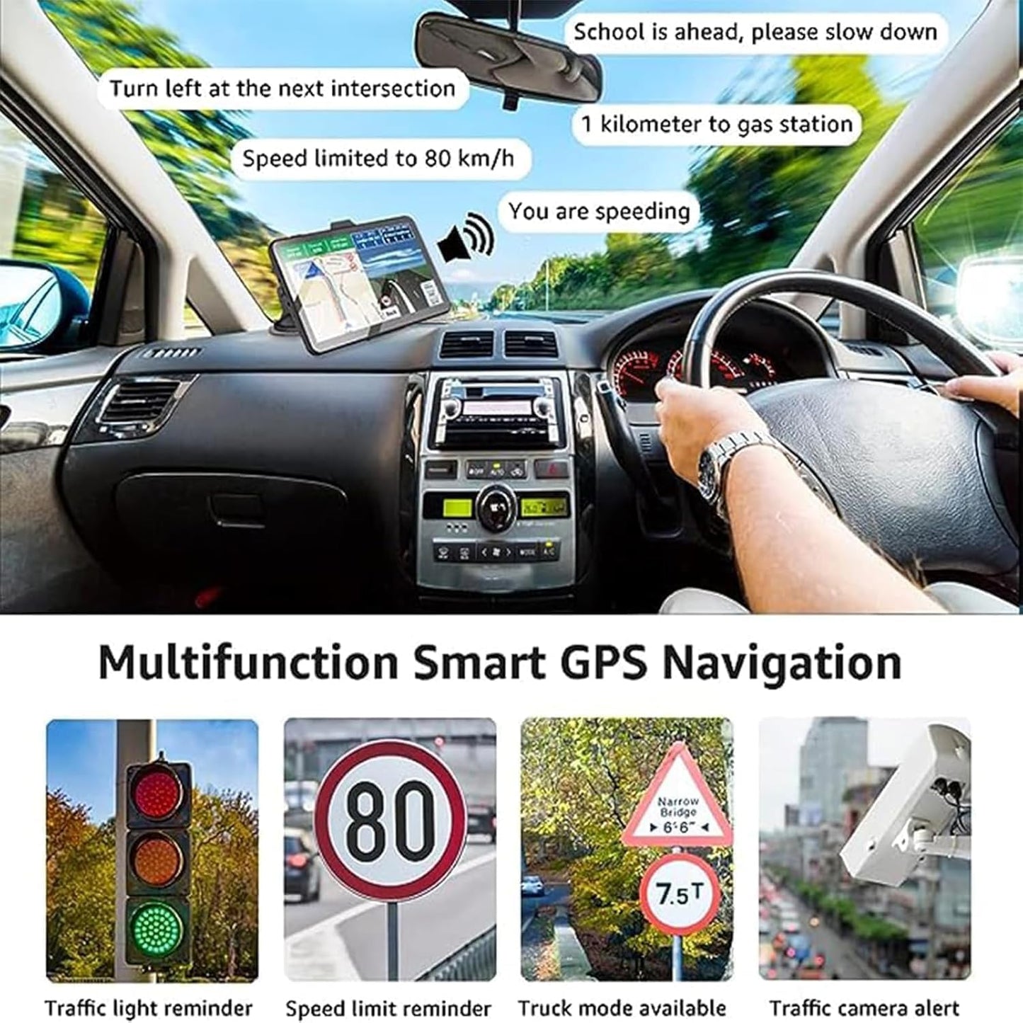 GPS Navigator for Car Truck RV, 9 Inch Touch Screen Latest 2026 Map, Real Voice Spoken Turn-by-Turn Direction Reminding Navigation System, Vehicle GPS with Speed and Red Light Warning, FM