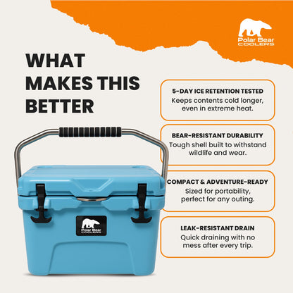 Polar Bear Coolers - 20 Can Hard-Sided Cooler - Ice Chest for Camping, Travel, Sports Events, or Fishing - Insulated Hard Shell Cooler - Heavy-Duty & Portable - Keeps Ice up to 5 days - 20 qt, Seafoam